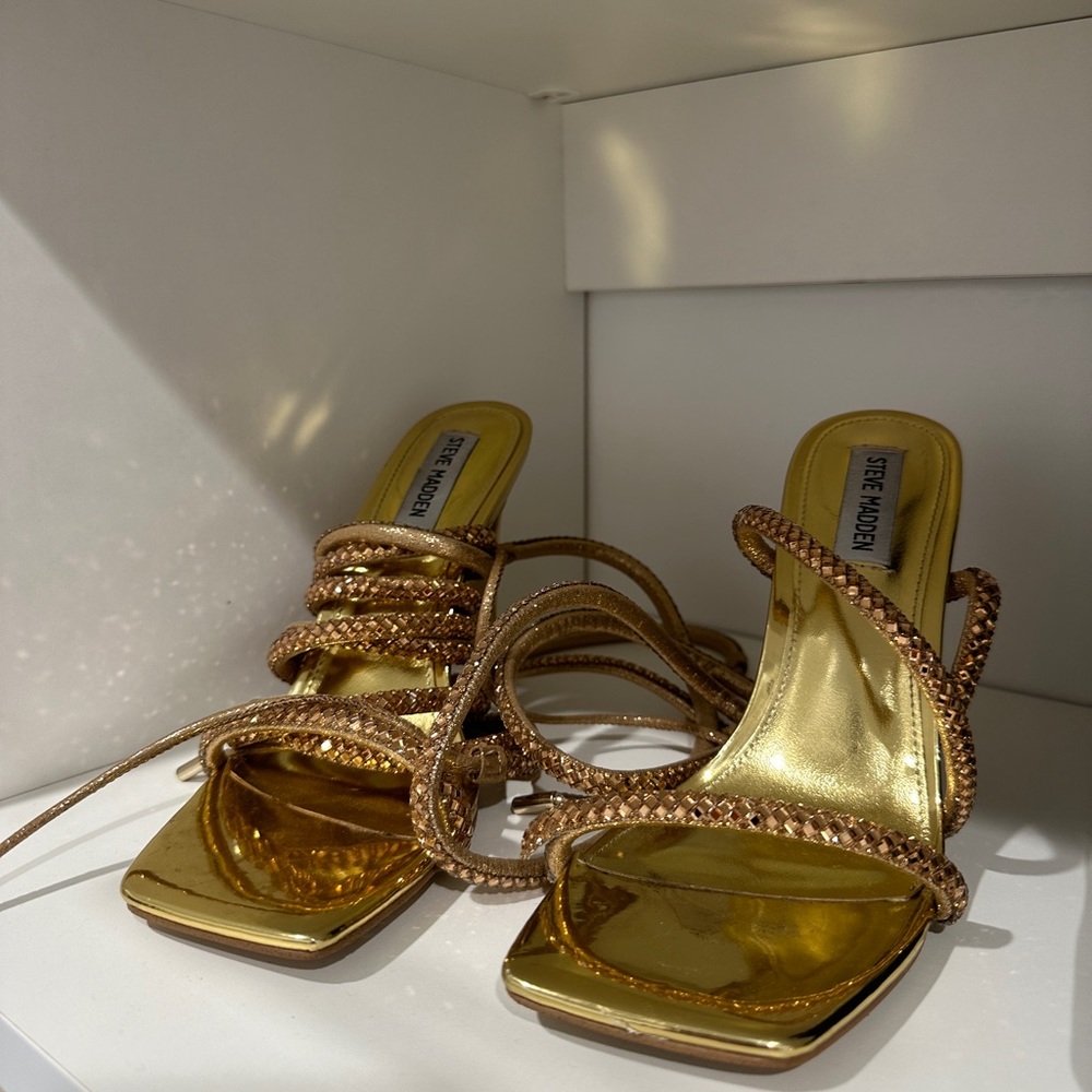 steve madden gold lace up heel